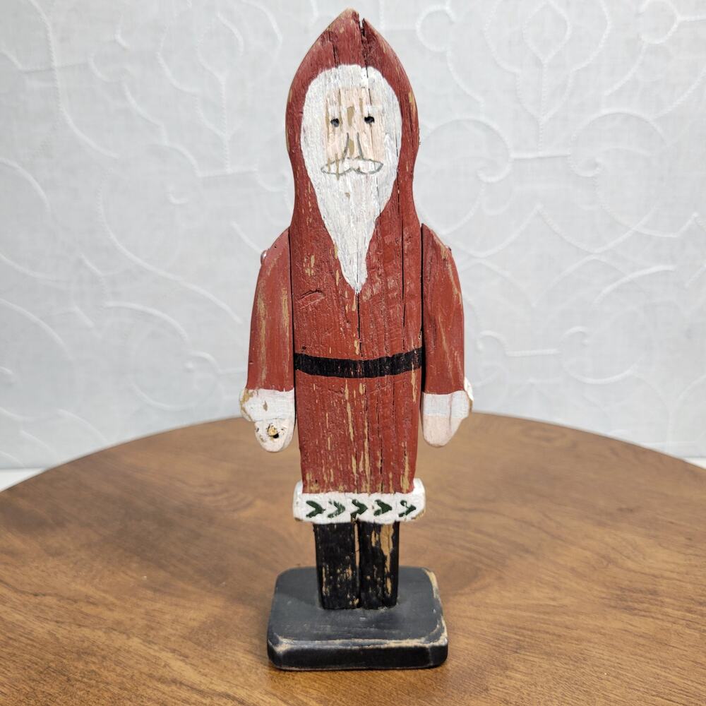 VINTAGE RLS Wooden Santa 9" Red Hand Painted Holiday Christmas Folk Art‎ Decor